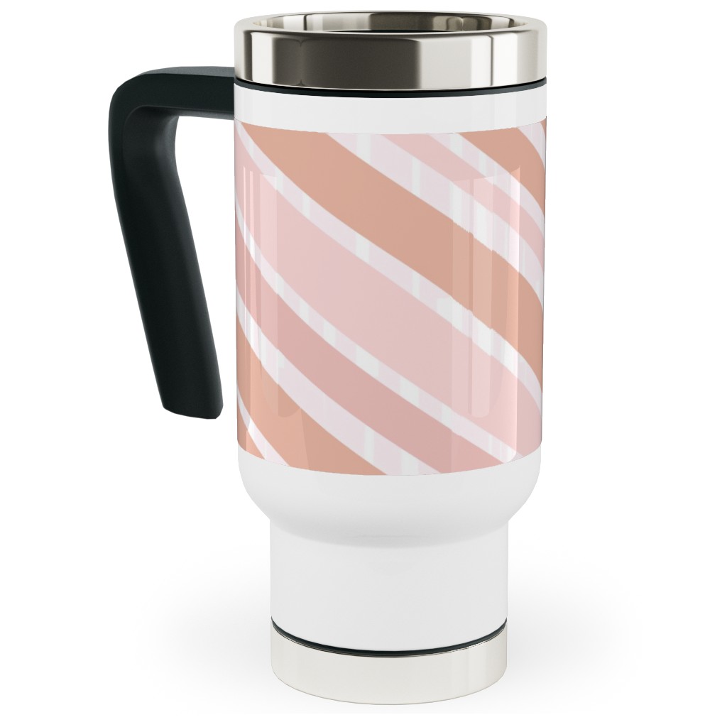 Herringbone Hues Travel Mug with Handle, 17oz, Pink, Dusk Pink