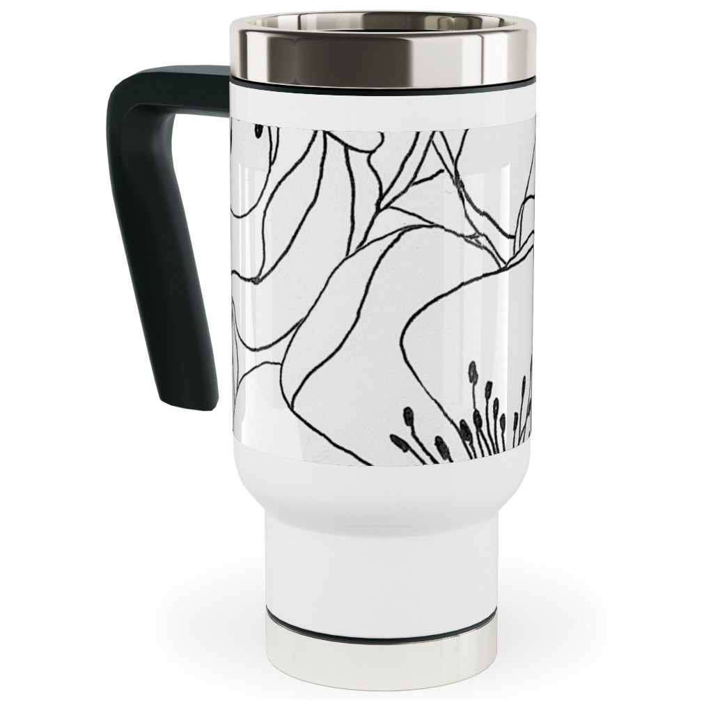 White Anemones - Neutral Travel Mug with Handle, 17oz, White