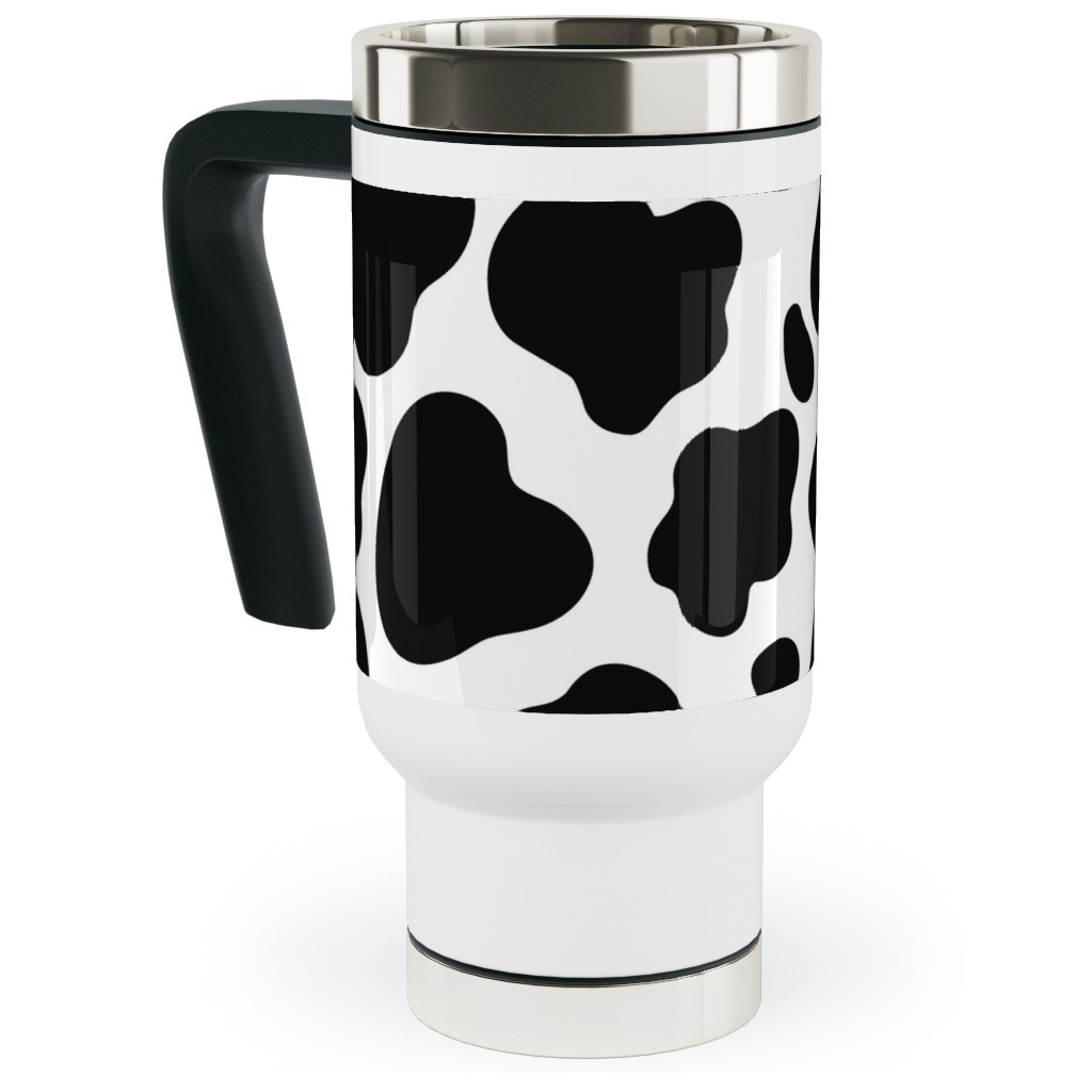 Cow Spots Pattern - Black on White Travel Mug with Handle, 17oz, Black, Black