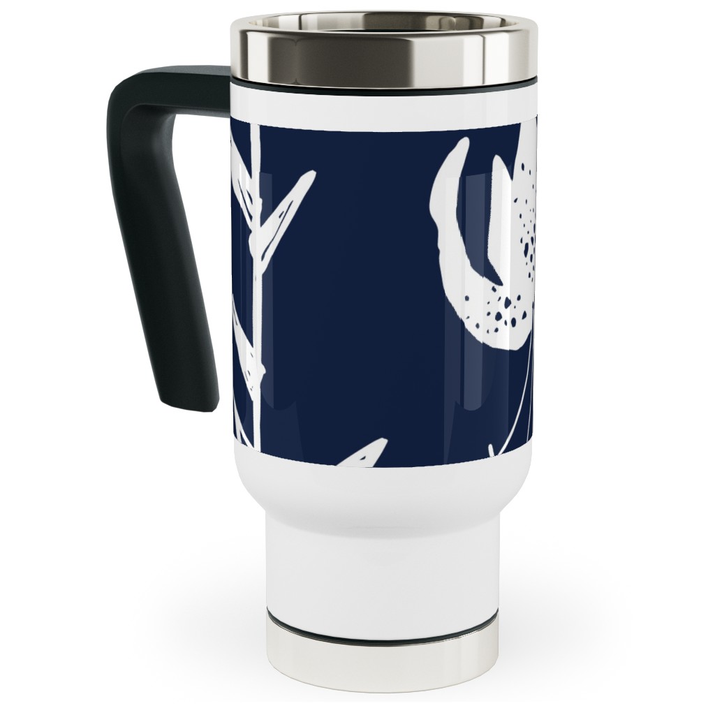 Lily Stripe - Blue Travel Mug with Handle, 17oz, Blue