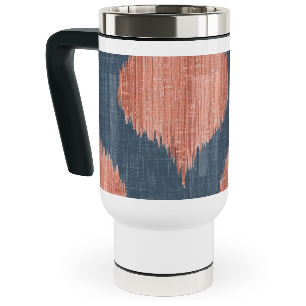 Lela Ikat - Navy and Coral Travel Mug with Handle, 17oz, Blue, True Blue