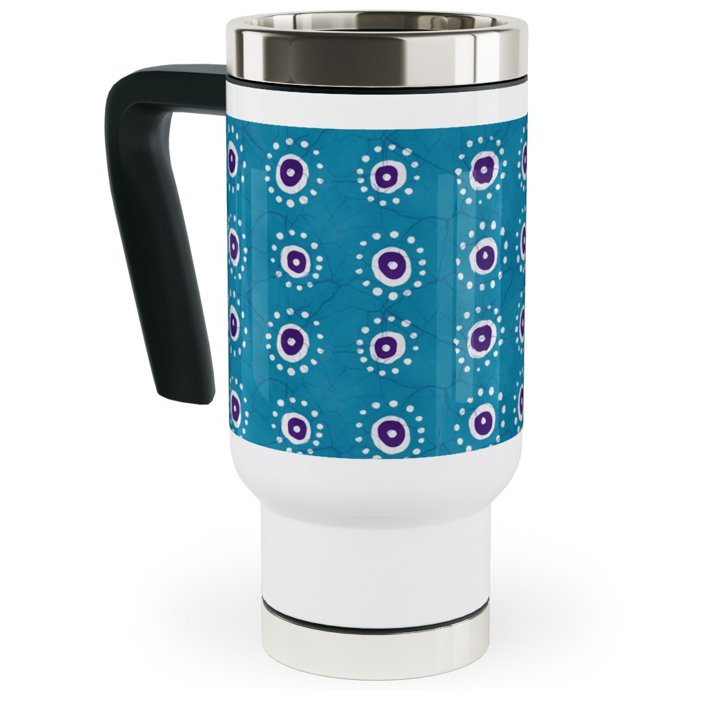 Batik Suns Travel Mug with Handle, 17oz, Blue, Tidal Wave