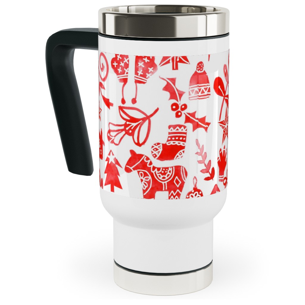 Red Christmas Travel Mug with Handle, 17oz, Red, Red