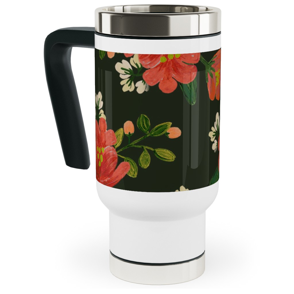 Holiday Floral Travel Mug with Handle, 17oz, Green