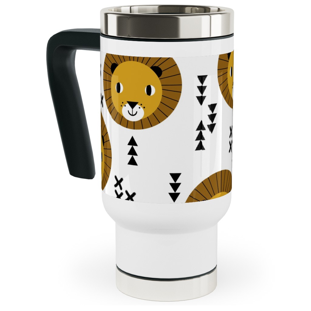 Happy Lion Safari Travel Mug with Handle, 17oz, Brown, Brown