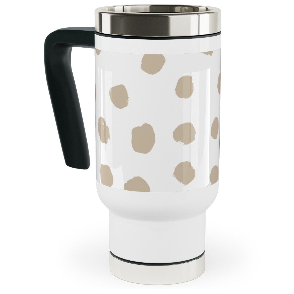 Soft Painted Dots Travel Mug with Handle, 17oz, Beige, Wheat