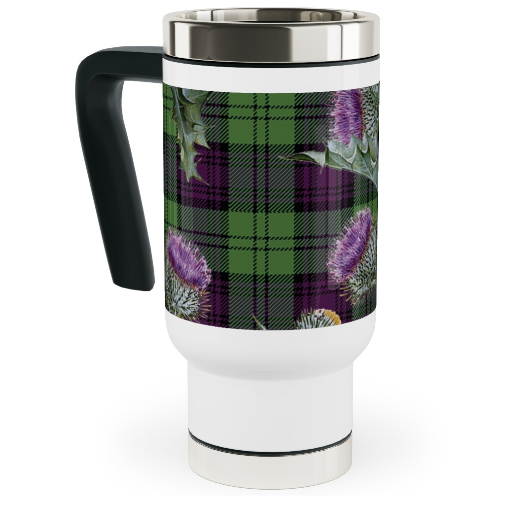 Feochadan Tartan - Green and Purple Travel Mug with Handle, 17oz, Green, Classic Green