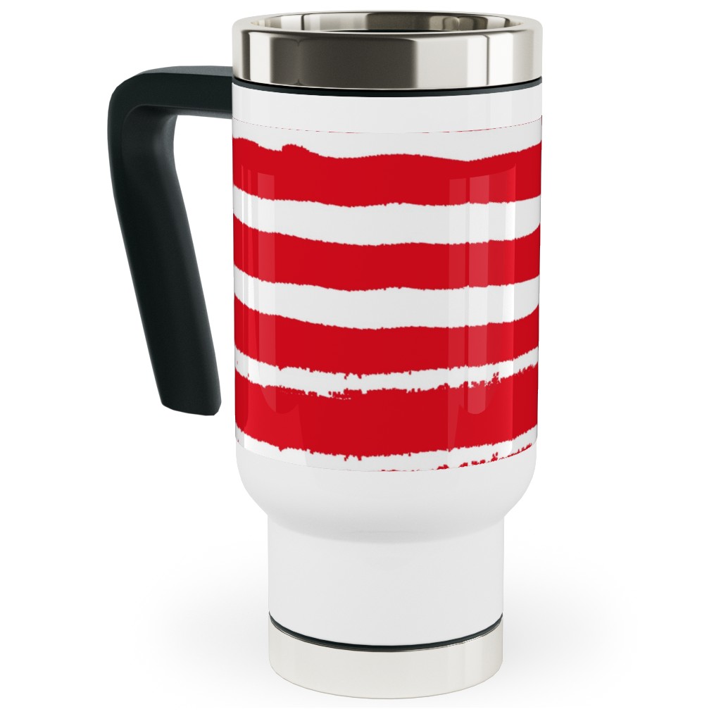 Painted Stripes - Red Travel Mug with Handle, 17oz, Red