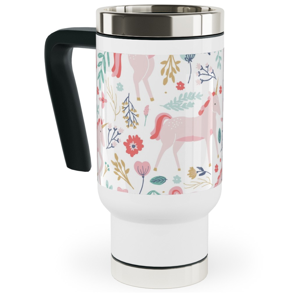 Unicorn Fields Travel Mug with Handle, 17oz, Pink, Pearl