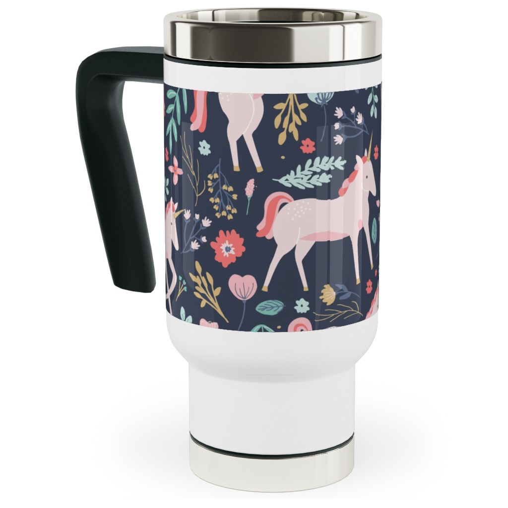 Unicorn Fields Travel Mug with Handle, 17oz, Multicolor