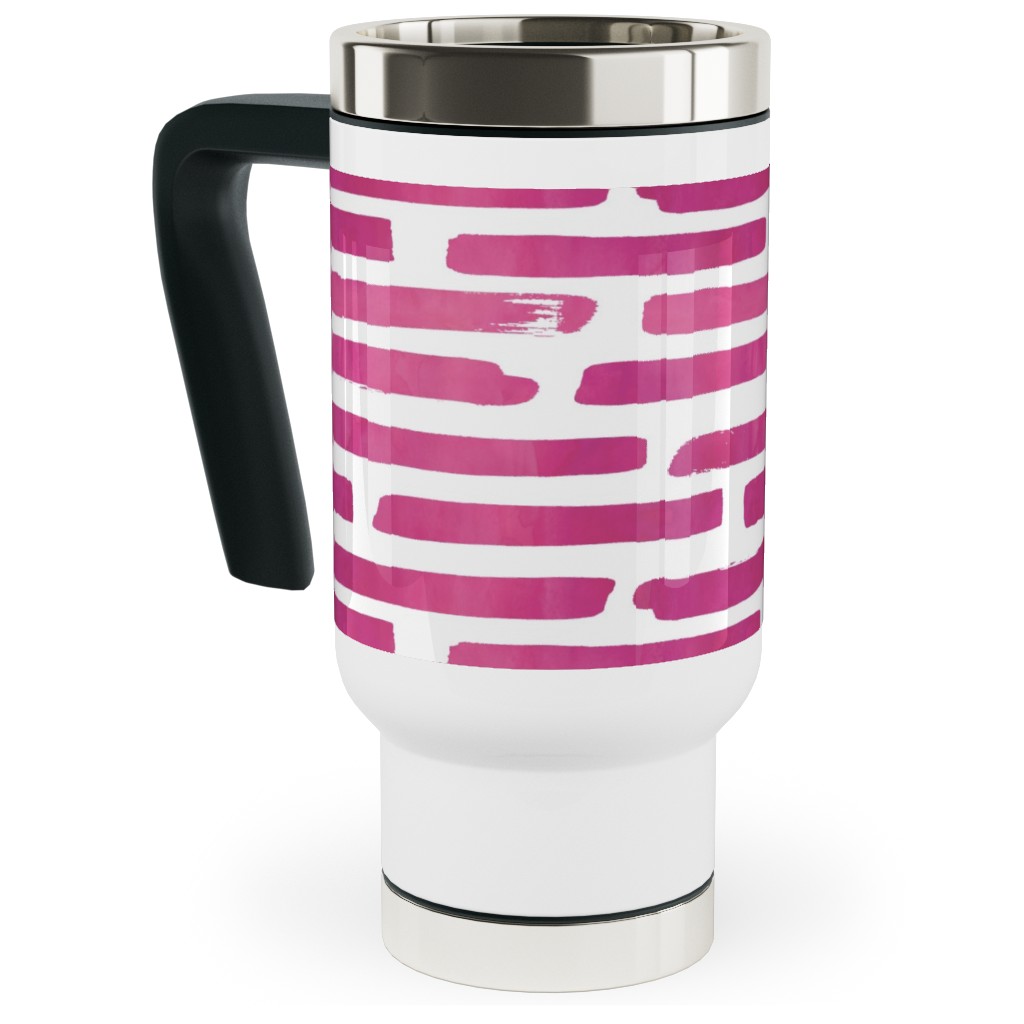 Watercolor Stripes - Berry Travel Mug with Handle, 17oz, Purple, Purple