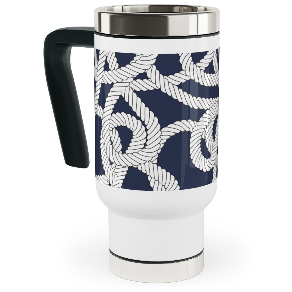 Nautical Rope Knots in Navy Travel Mug with Handle, 17oz, Blue, True Blue