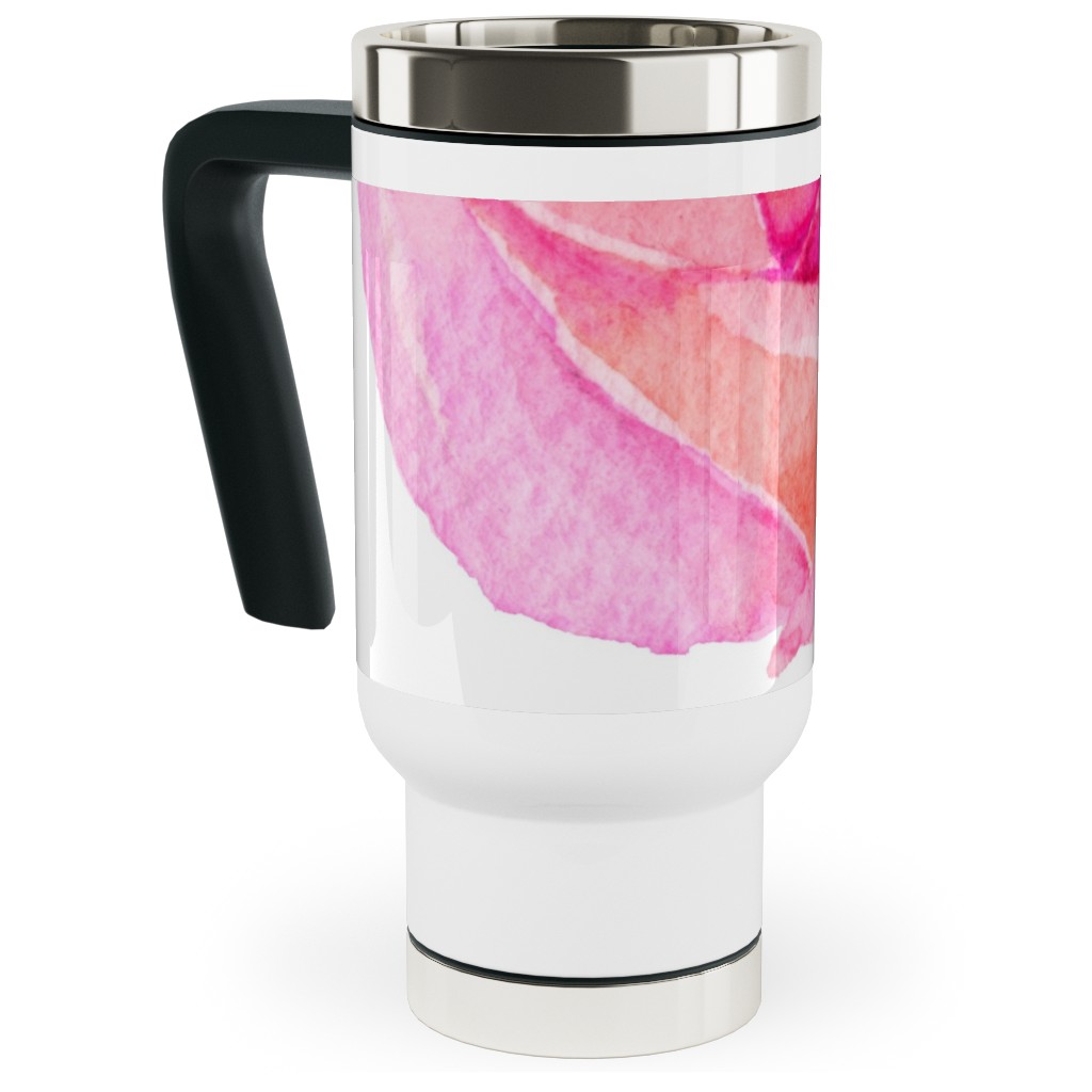 Spring Peonies, Roses, and Poppies - Pink Travel Mug with Handle, 17oz, Pink