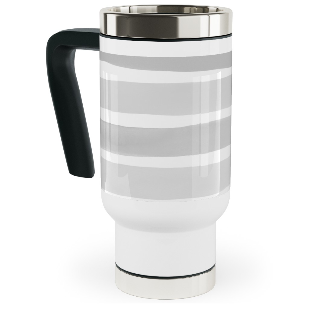 Imperfect Watercolor Stripes Travel Mug with Handle, 17oz, Gray, Silver Lining