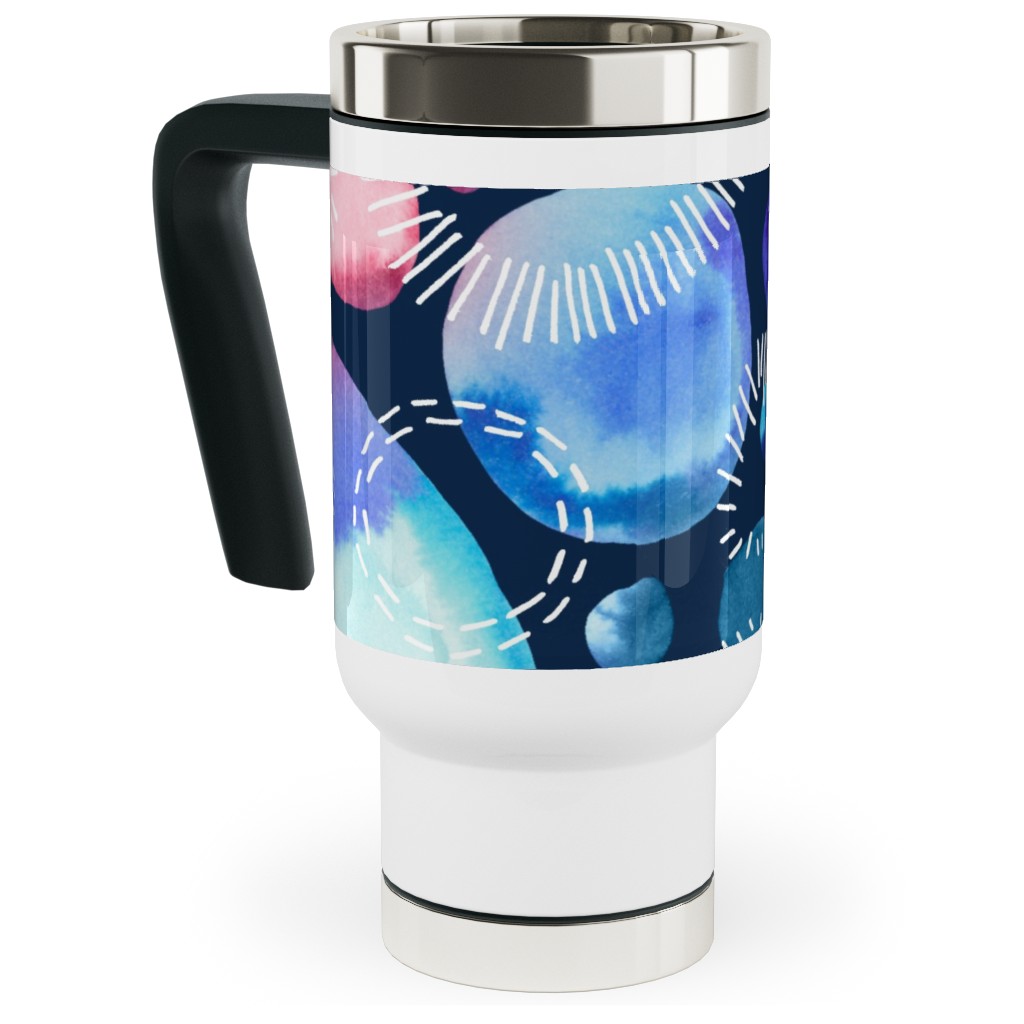 Watercolor Universe - Pink and Blue Travel Mug with Handle, 17oz, Multicolor
