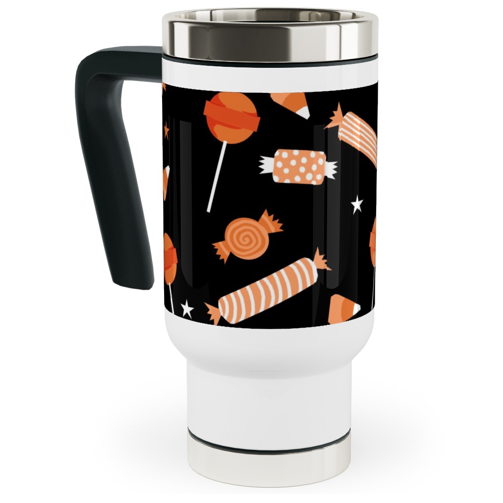 Halloween Candy - Orange and Black Travel Mug with Handle, 17oz, Black, Black