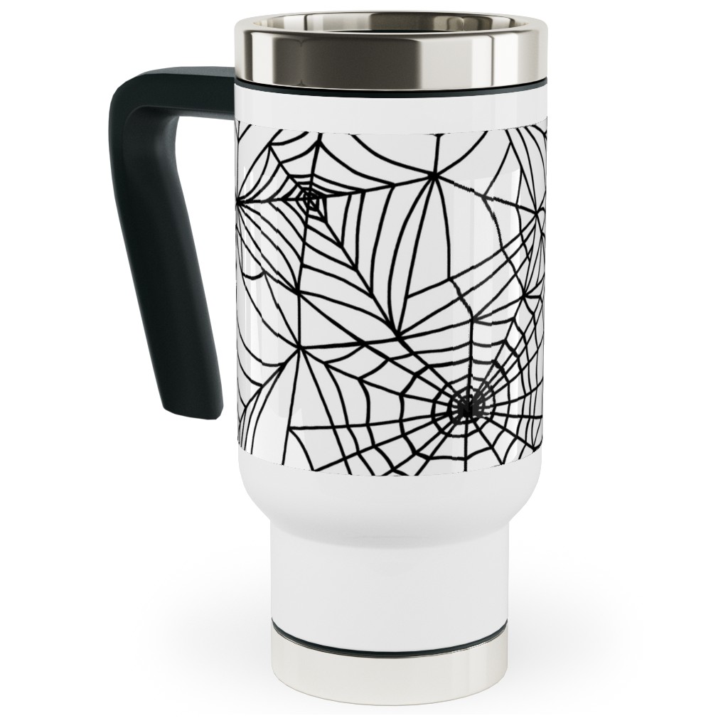 Spooky Spider Web Travel Mug with Handle, 17oz, White