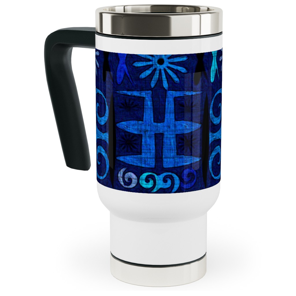 Indigo - Geometric Travel Mug with Handle, 17oz, Blue