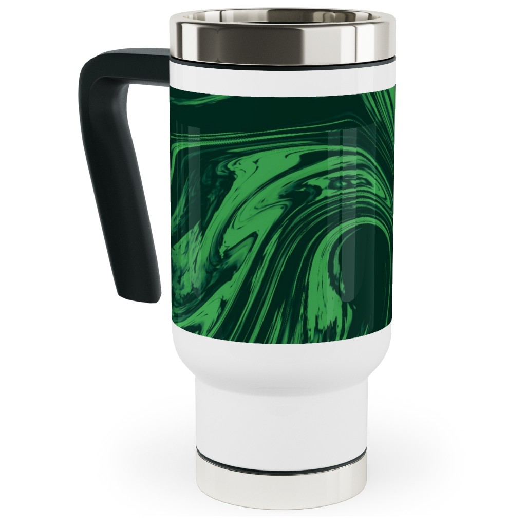 Marbled Paper - Deep Emerald Travel Mug with Handle, 17oz, Green