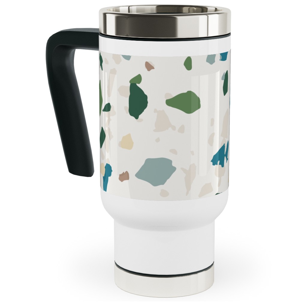 Terrazzo - Green on Cream Travel Mug with Handle, 17oz, Green