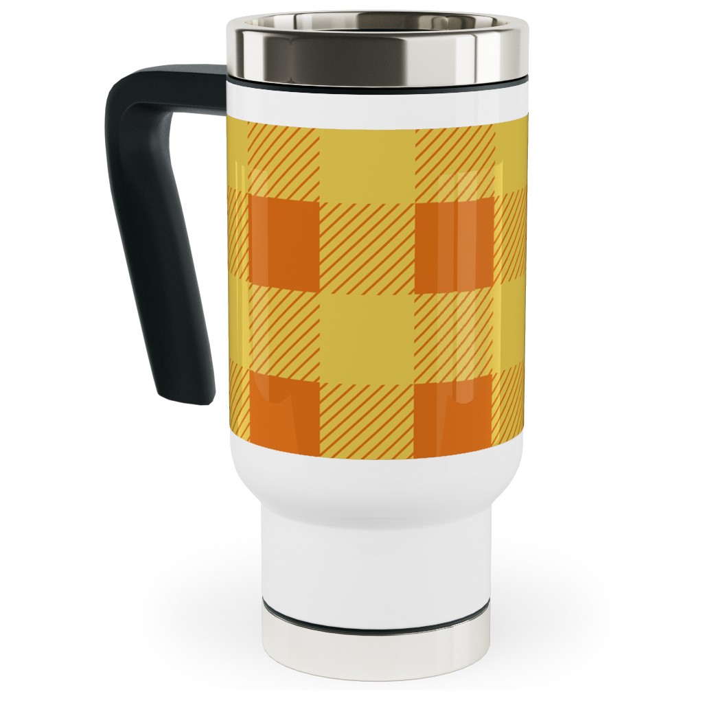 Buffalo Checked Plaid Travel Mug with Handle, 17oz, Yellow