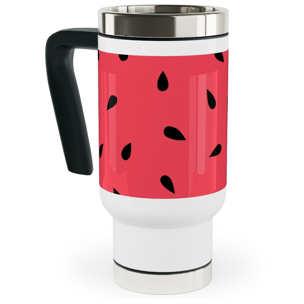 Watermelon Fruit Seeds Travel Mug with Handle, 17oz, Red