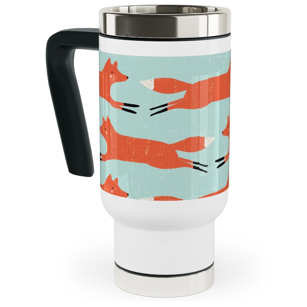 Little Orange Fox - Orange and Green Travel Mug with Handle, 17oz, Orange