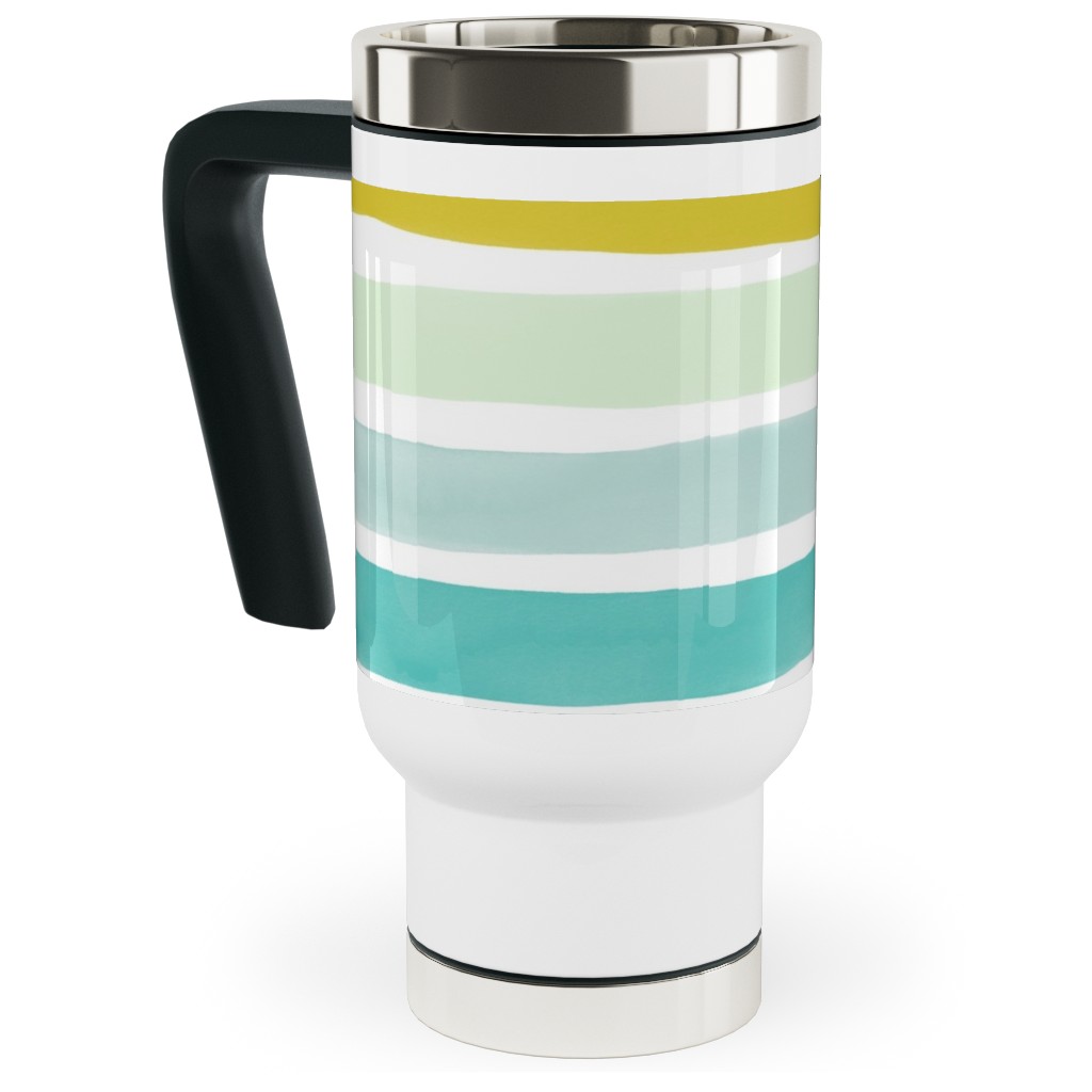 Imperfect Watercolor Stripes Travel Mug with Handle, 17oz, Multicolor, White