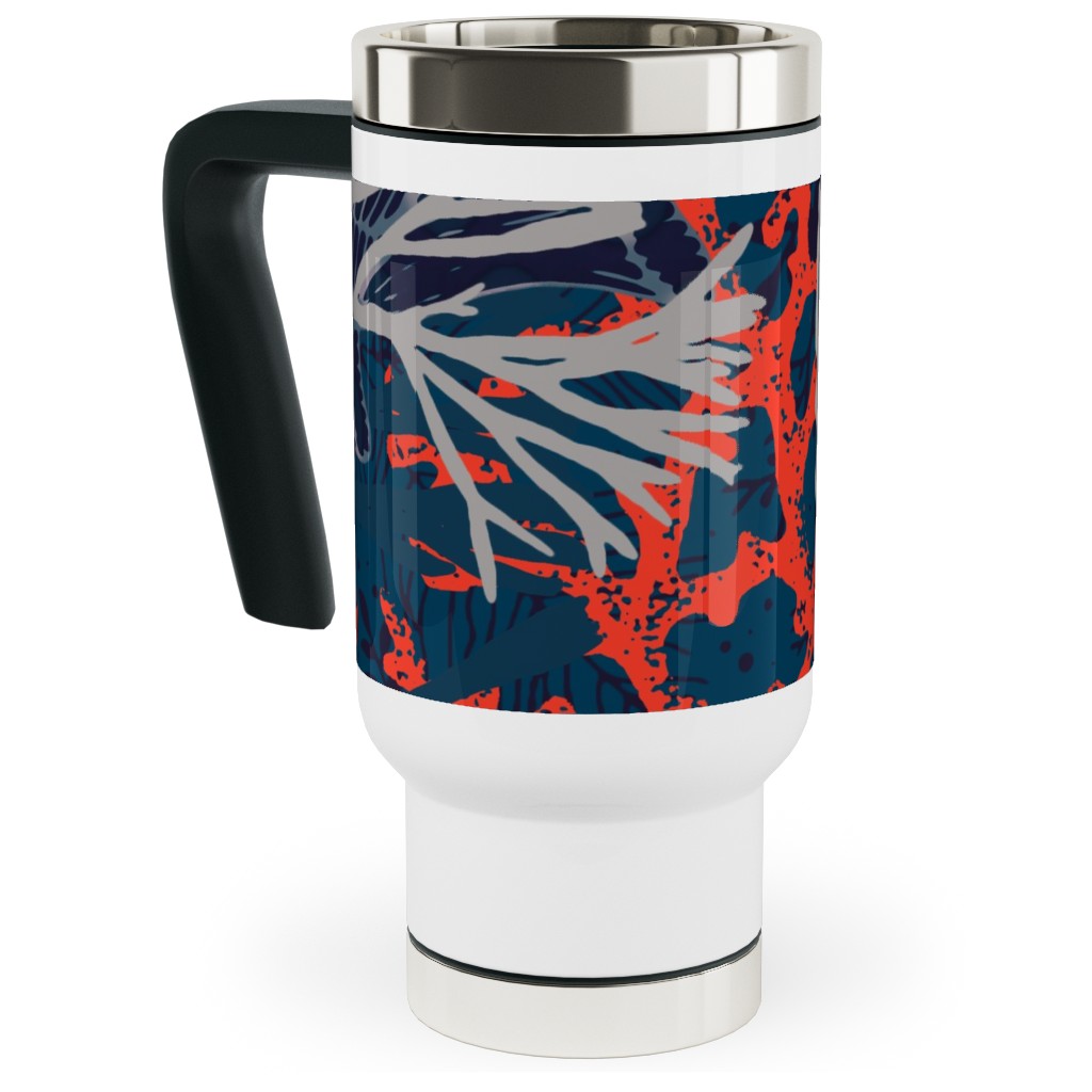 Corals and Starfish Travel Mug with Handle, 17oz, Blue