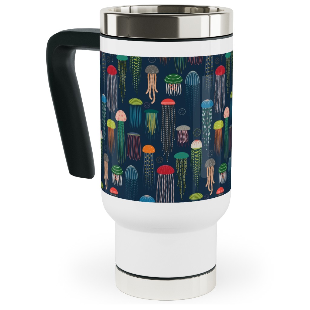 Just Jellies - Rainbow on Navy Travel Mug with Handle, 17oz, Multicolor