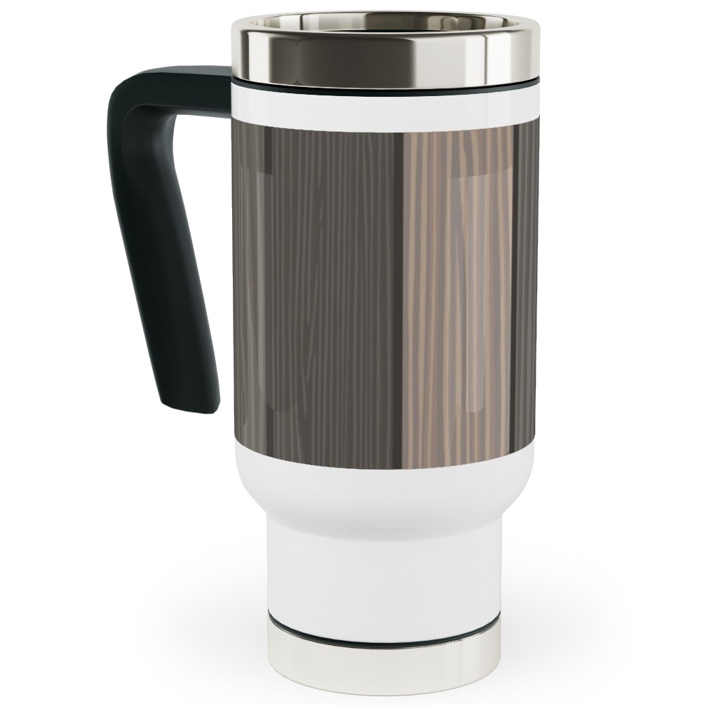 Old Wood Planks Driftwood - Brown Travel Mug with Handle, 17oz, Brown