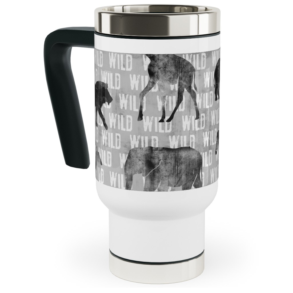 Wild Safari Animals - Grey Travel Mug with Handle, 17oz, Gray, Gray
