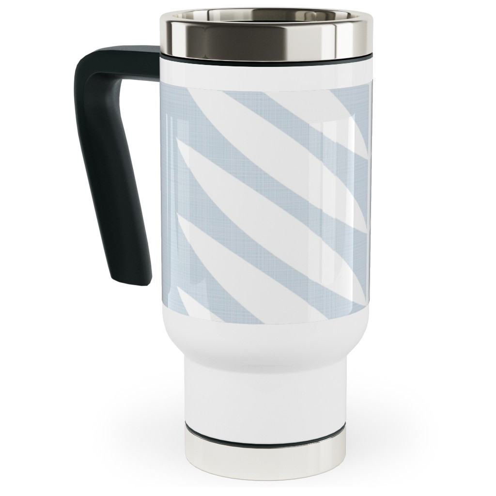 Laurel Leaf Stripe - Light Blue Travel Mug with Handle, 17oz, Blue