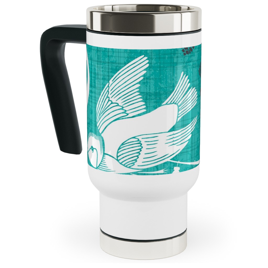 Merry Forest Travel Mug with Handle, 17oz, Blue