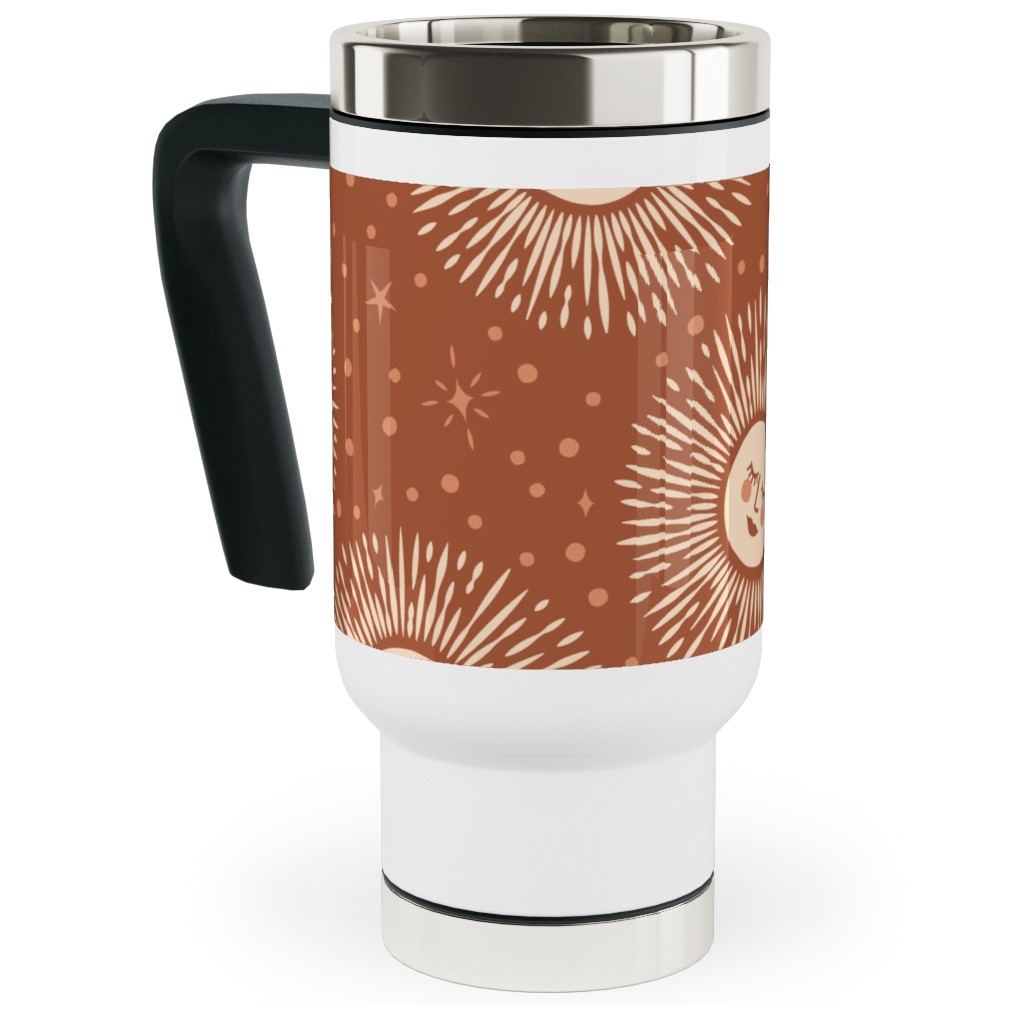 Golden Sun - Multidirectional - Rust Brown Travel Mug with Handle, 17oz, Orange, Orange
