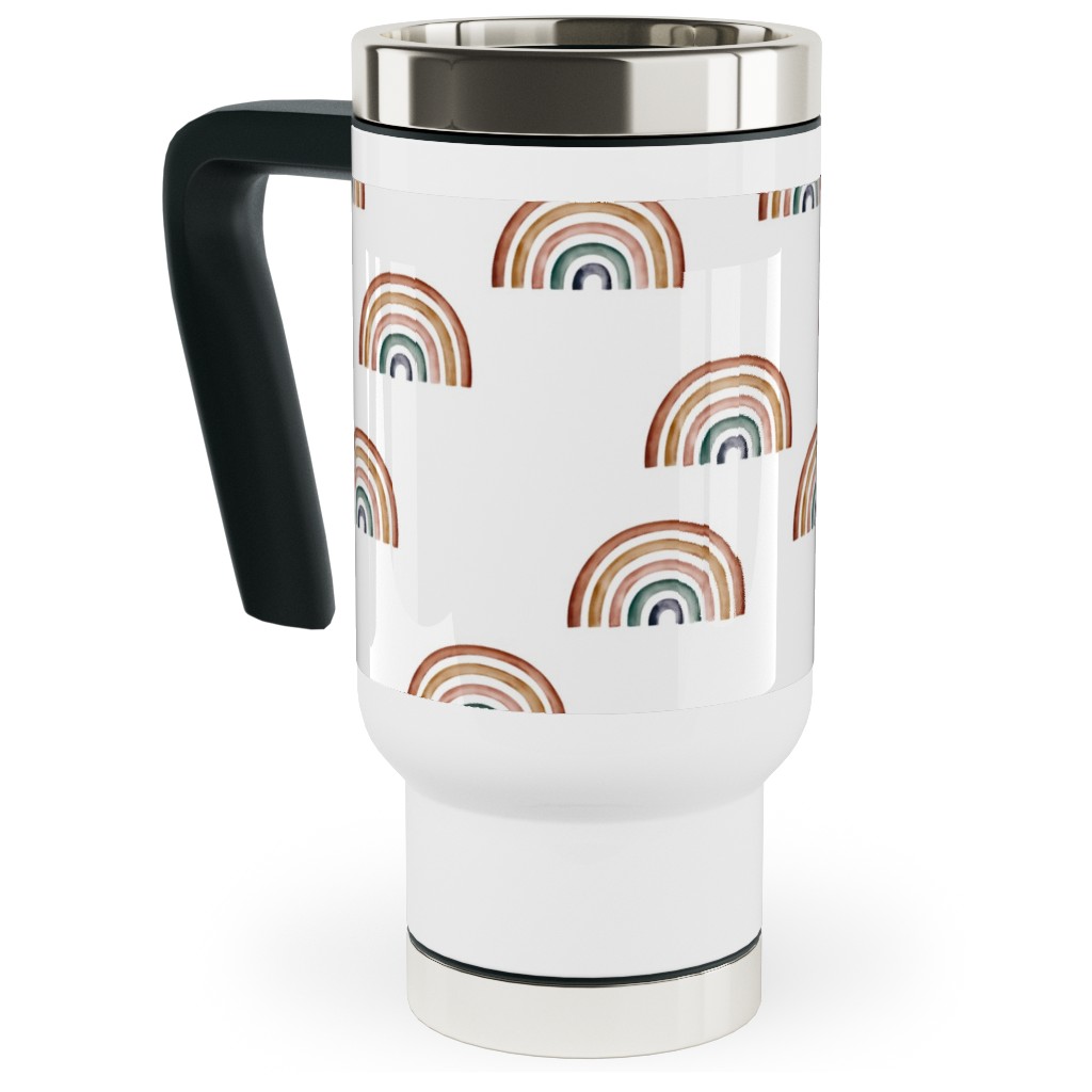 Scattered Rainbows - Multi Travel Mug with Handle, 17oz, White