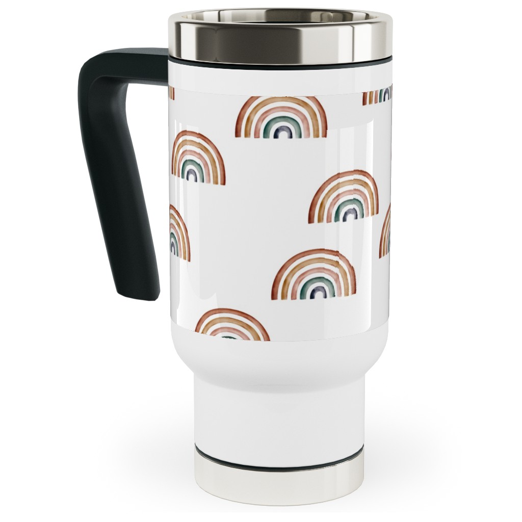 Scattered Rainbows - Multi Travel Mug with Handle, 17oz, White, White