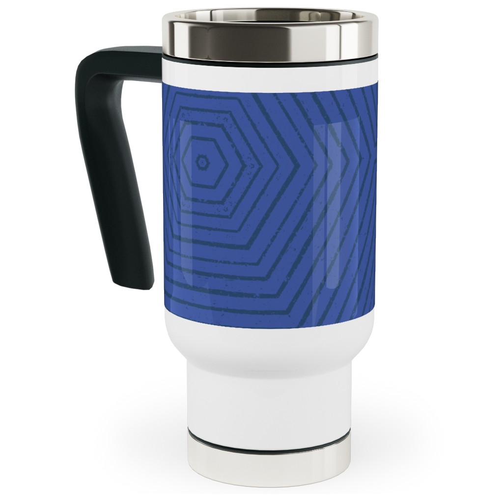 Concentric Hexagons - Cobalt Travel Mug with Handle, 17oz, Blue