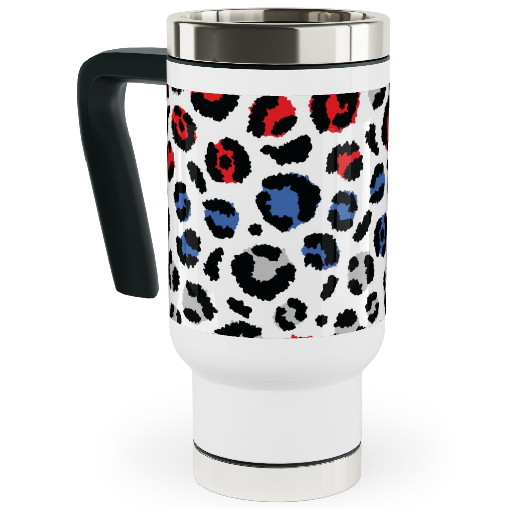 Patriotic Leopard Travel Mug with Handle, 17oz, Multicolor