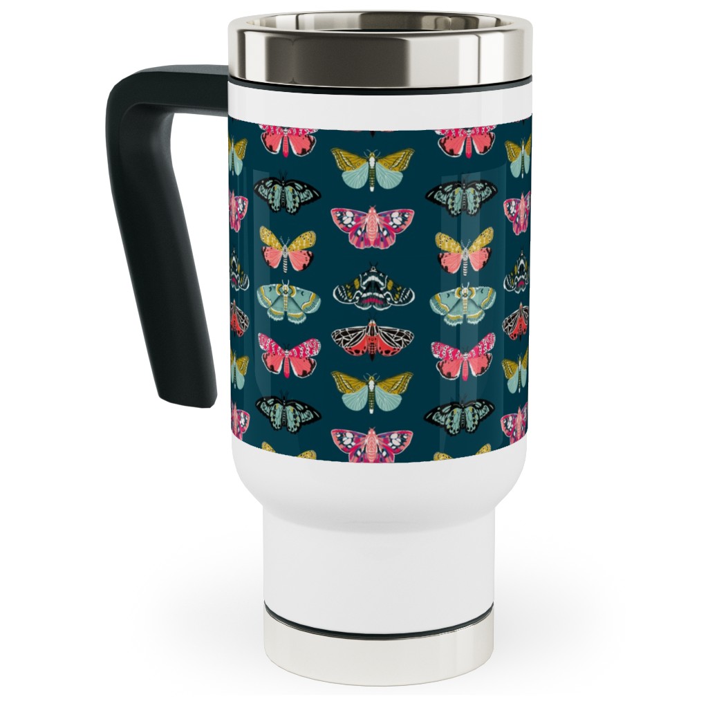 Moths - Dark Travel Mug with Handle, 17oz, Multicolor