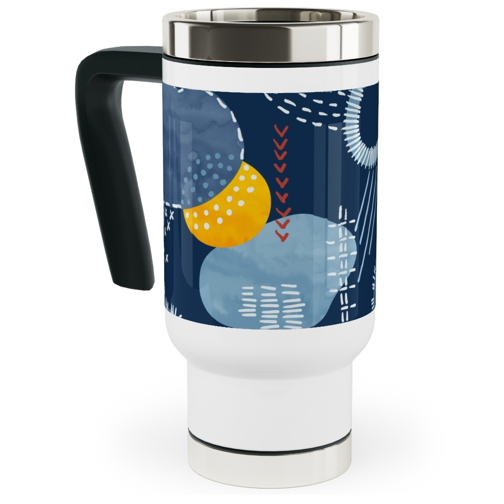 Shashiko Spring Clouds - Blue Travel Mug with Handle, 17oz, Blue, True Blue