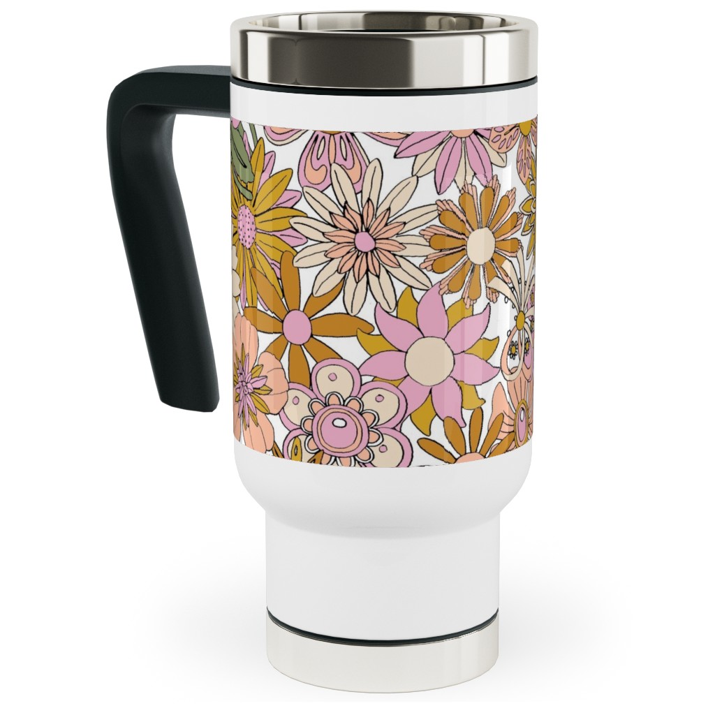 Chelsea Vintage Floral Garden - Pink Travel Mug with Handle, 17oz, Pink, Bright Pink