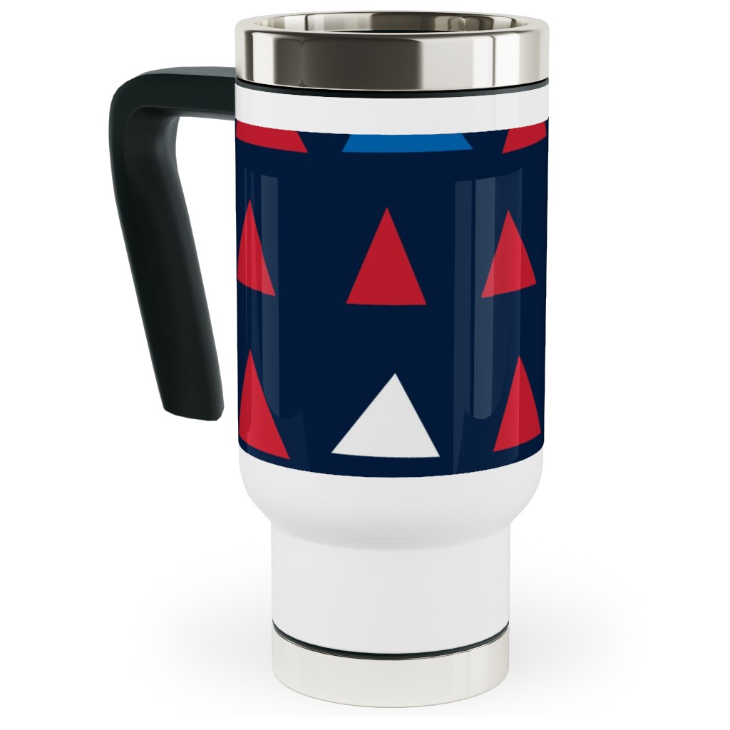 Triangles - Red White and Blue Travel Mug with Handle, 17oz, Blue