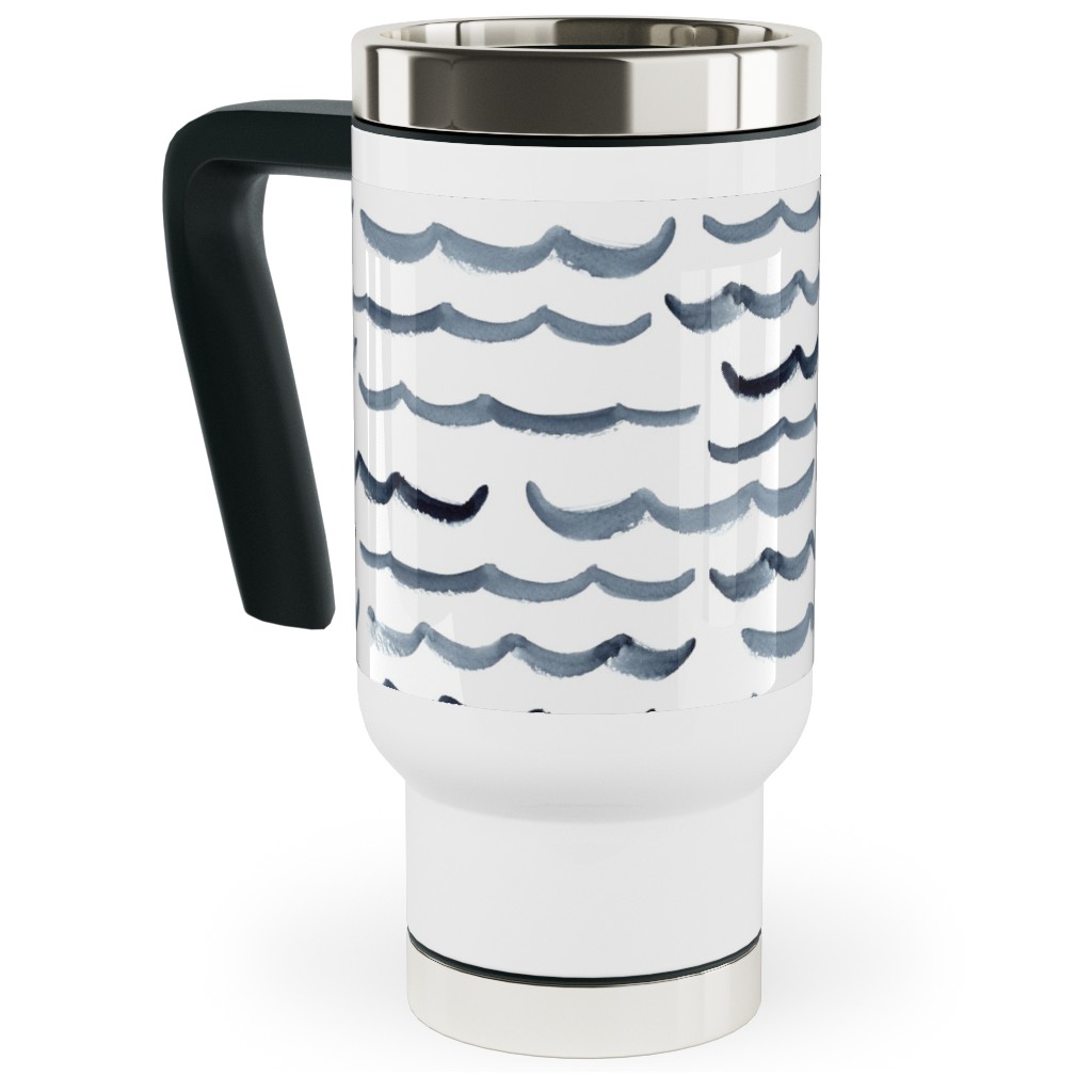 Ocean Waves Travel Mug with Handle, 17oz, White, Life Aquatic