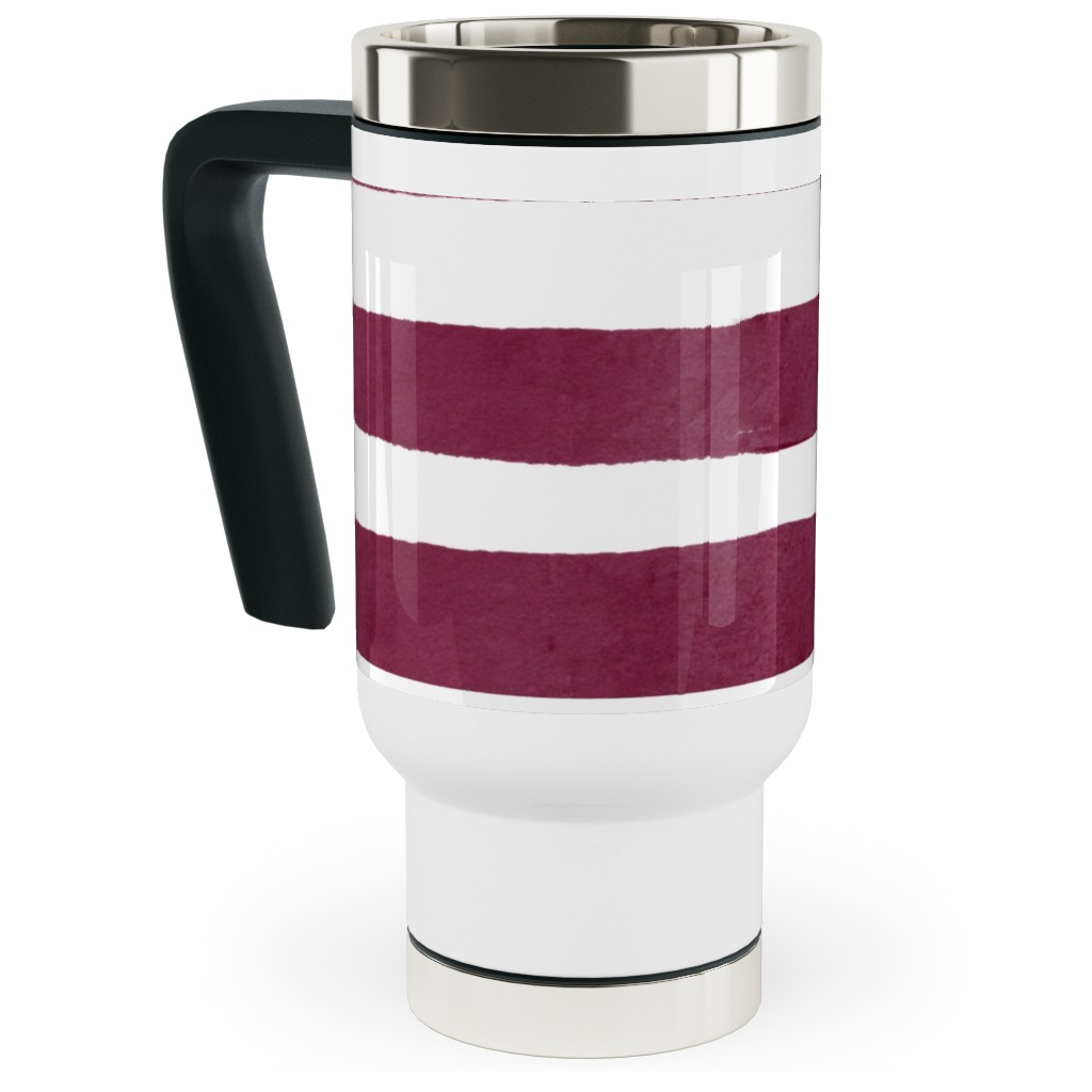 Stripe - Maroon Travel Mug with Handle, 17oz, Red