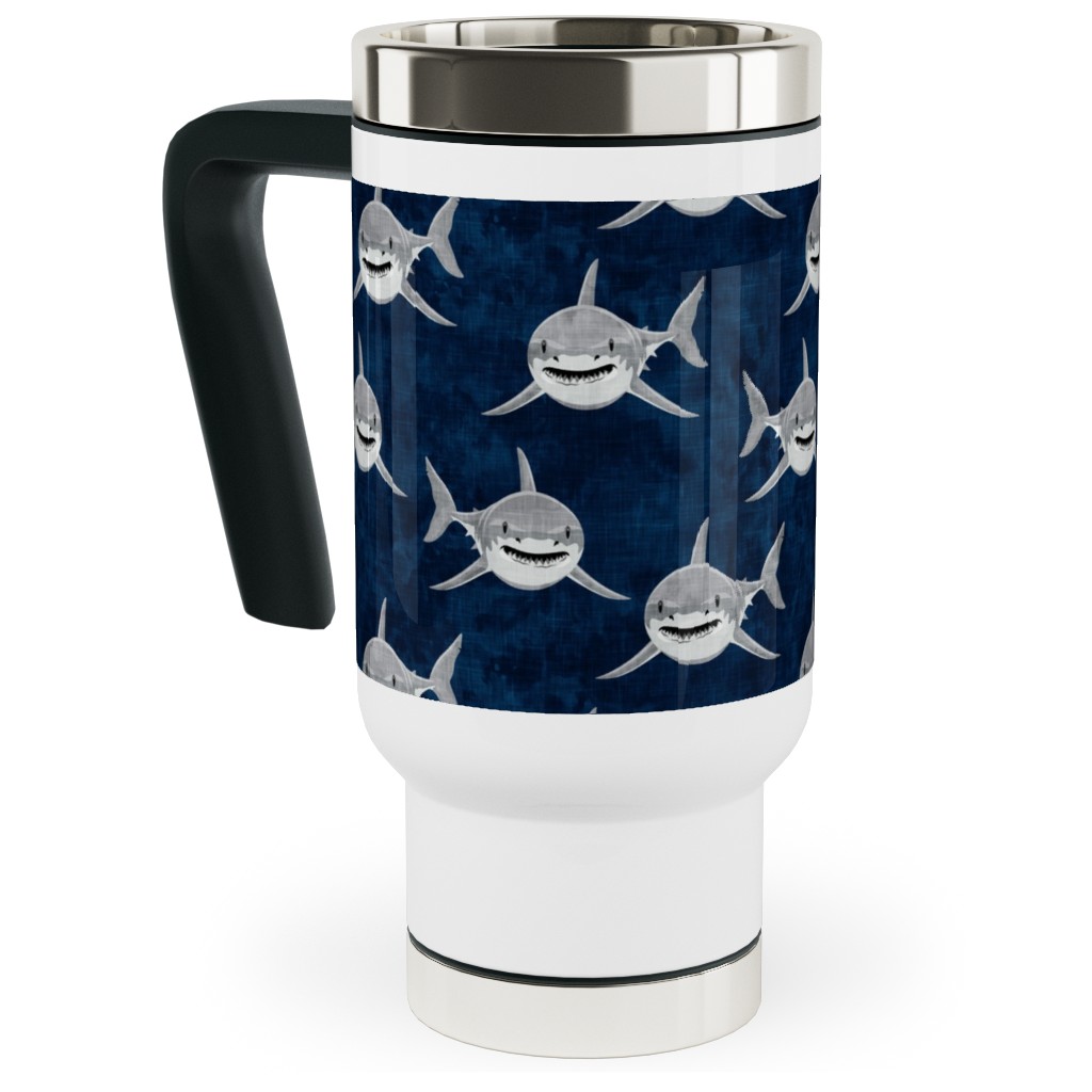 Great White Sharks - Blue Travel Mug with Handle, 17oz, Blue