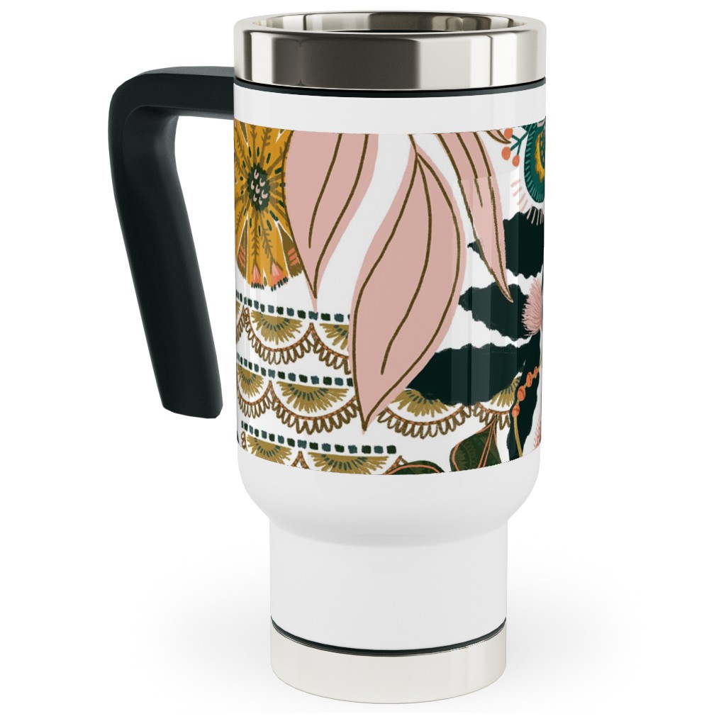 Boho Tropical - Floral - Multi Light Travel Mug with Handle, 17oz, Multicolor