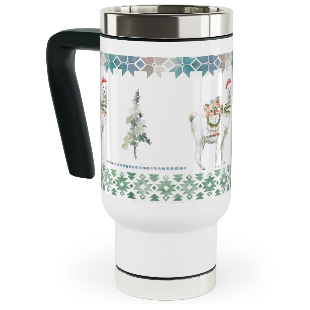 Christmas Llama Sweater Print - Multi Travel Mug with Handle, 17oz, Multicolor