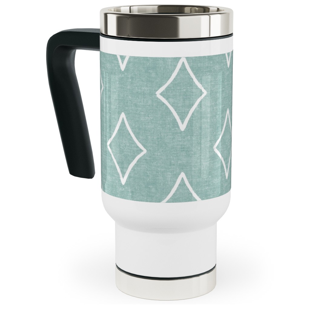 Diamonds Coordinate Woven - Mint Travel Mug with Handle, 17oz, Green