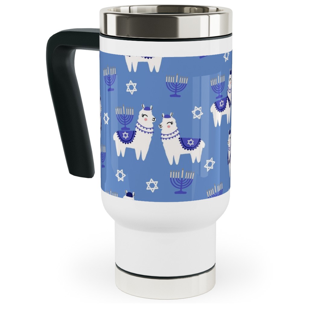 Llamakah - Blue Travel Mug with Handle, 17oz, Blue